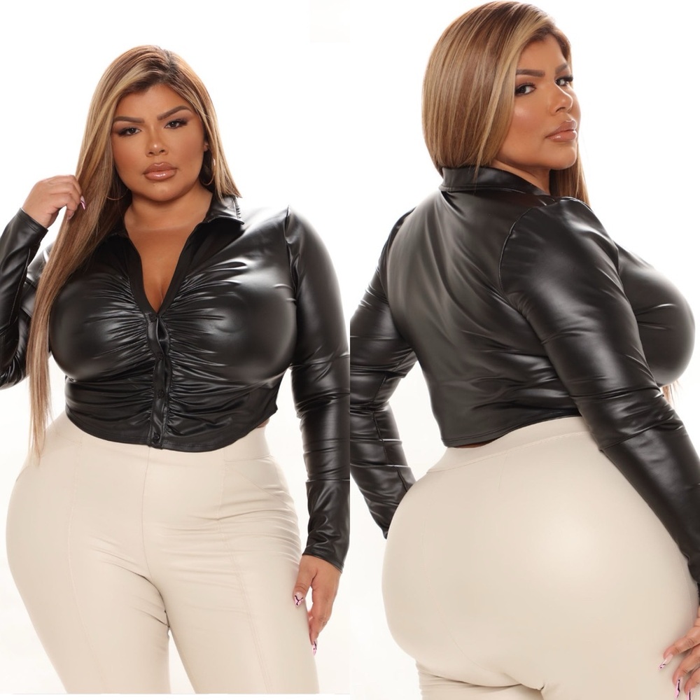 Leather long sleeve crop top -3X